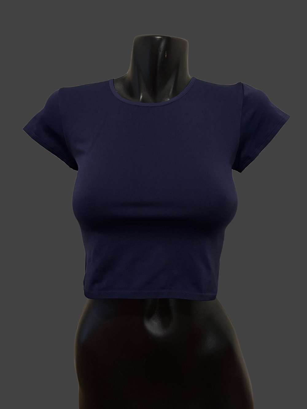 Anthropologie Dark Blue Short Sleeve Crop Top Nylon Elastane